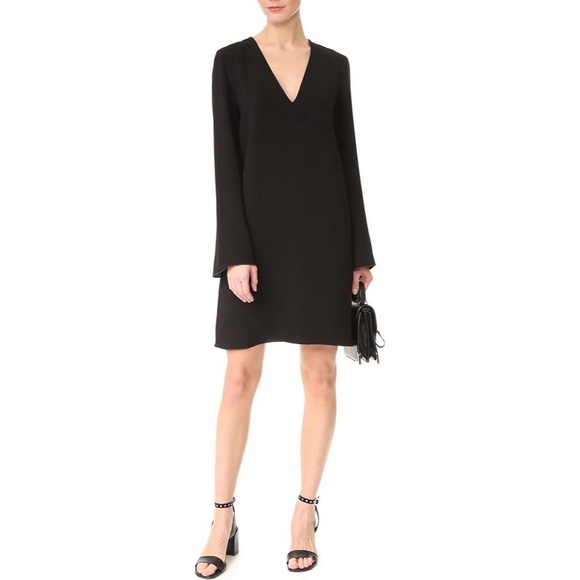 Theory Ulyssa Long Flare Sleeve A-Line Shift Dress V-Neck Black Sz M NWT - Picture 1 of 11